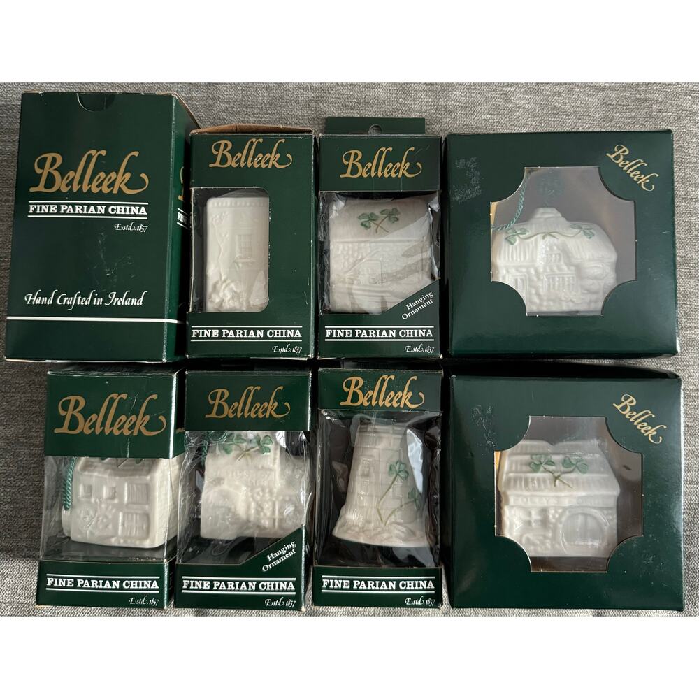 NWB Vintage Irish BelleeK Porcelain Christmas ornaments bundle of 7 pieces